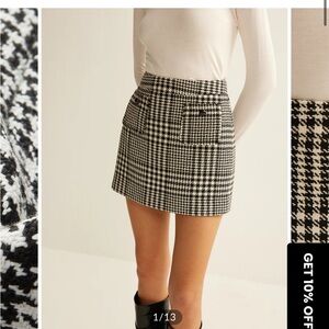 Commense Wool-Blend Checked Mini Skirt